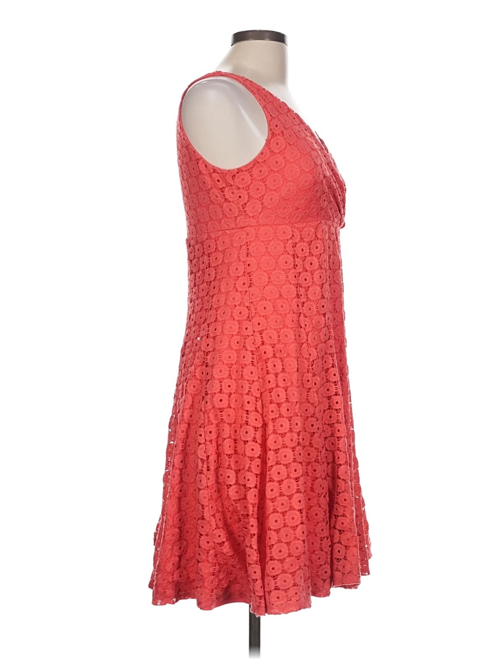 Glamour Coral Red Eyelet Lace Fit & Flare Cocktail Dress Size 10 V-Neck Like New - Picture 3 of 9